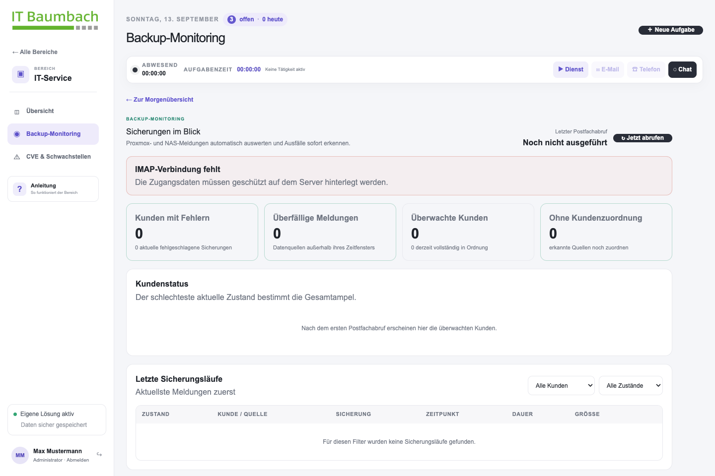 IT-Service & Monitoring im öffentlichen Test-Dashboard mit Musterdaten
